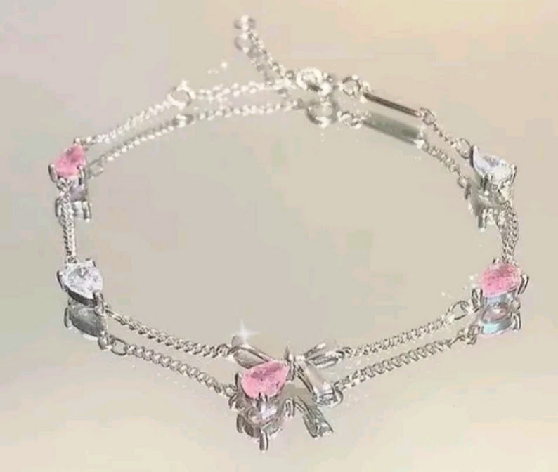 BRACELET - PINK TEAR DROP BOW